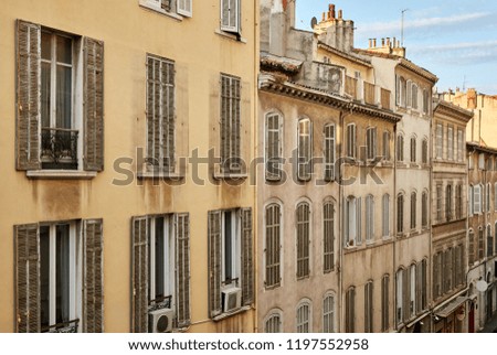 View of the typical old houses in Marseille in South France                