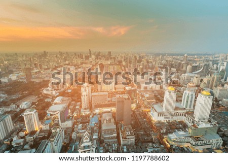 Bangkok city central business downtown with sunset skyline, cityscape background, Thailand