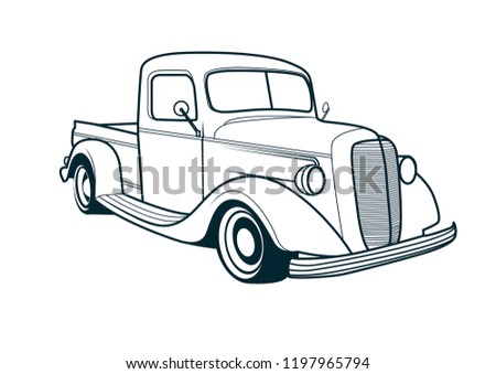 Vector line art of classic truck car