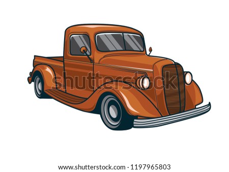 Vector illustration of a classic red truck car