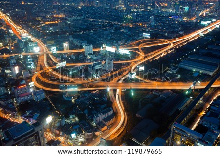 Night in Bangkok - the capital of Thailand, traffic interchange