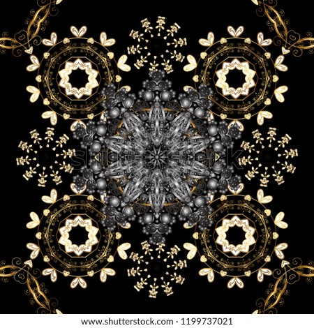 Seamless damask classic golden pattern. Abstract background with repeating elements. Golden seamless pattern on black, gray and brown colors with golden elements.