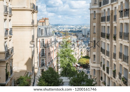 View from Monmartre street to Paris city, France