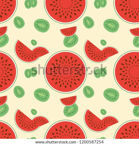 Watermelon and kiwi pattern. Fresh fruit halves pattern