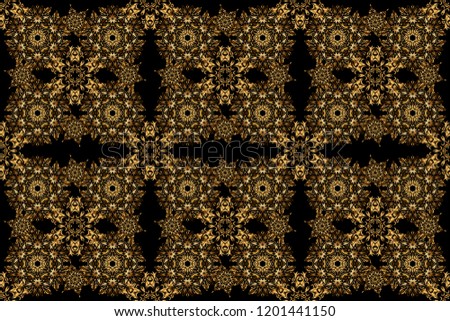 Raster golden seamless pattern. Abstract golden background in black and golden colors for invitation template.