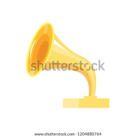 Award in music industry closeup of icon. Victory golden trophy for first place. Champion reward shining gold item isolated on vector illustration