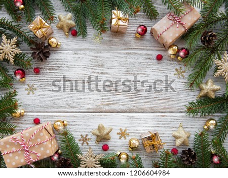 Christmas holiday decoration on a old wooden background