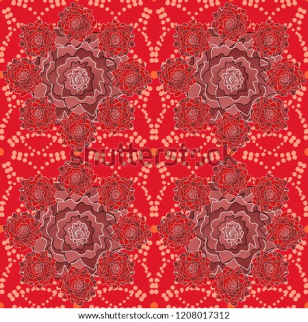 Traditional folk flowers bouquet for textile design and fabric. Embroidery colorful floral seamless pattern in orange, red and pink colors.