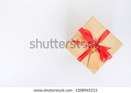 Top view brown gift box on isolated white background with space.