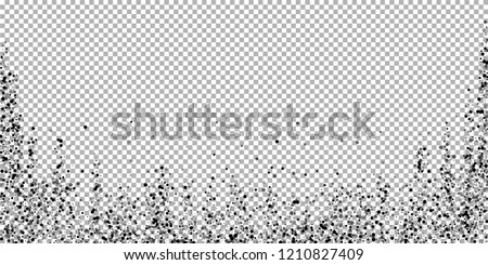 Scattered dense balck dots. Dark points dispersion on transparent background. Bold grey spots dispersing overlay template. Perfect vector illustration.
