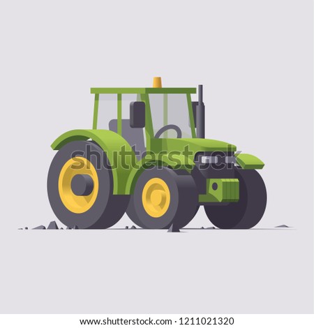 Vector isolated low poly isometric flat 3d green tractor