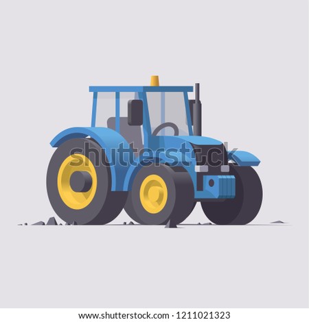 Vector isolated low poly isometric flat 3d blue tractor