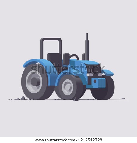 Vector isolated low poly 3d isometric blue mini tractor