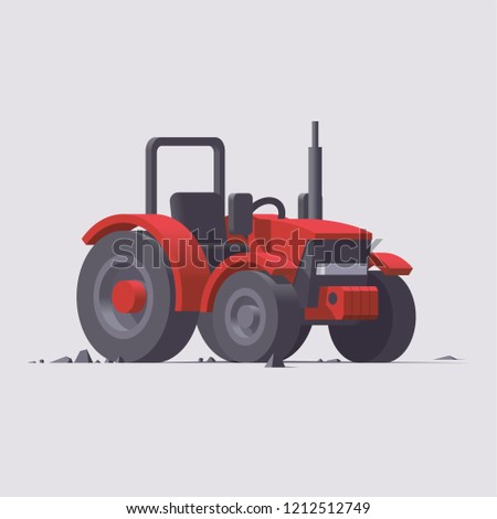 Vector isolated low poly 3d isometric red mini tractor