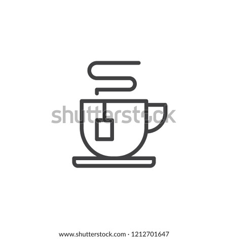 Green tea cup outline icon. linear style sign for mobile concept and web design. Hot tea drink cup and tea bag line vector icon. Symbol, logo illustration. Pixel perfect vector graphics