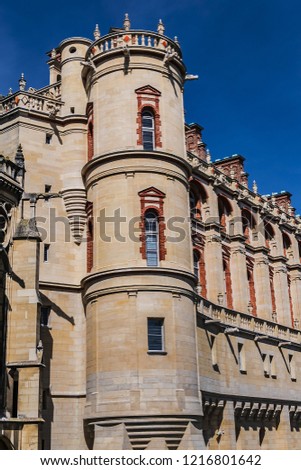Architectural details of Chateau de Saint-Germain-en-Laye (now Museum of Archaeology), 13 miles west of Paris. France. Work at Chateau begun in 1124 by Louis VI as a fortified hunting-lodge.