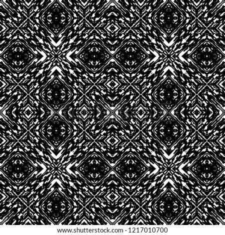 Black and White Seamless Ethnic Boho Pattern. Ikat. Vintage, Grunge, Abstract Tribal Background for Surface Design, Textile, Wallpaper, Surface Textures, Wrapping Paper