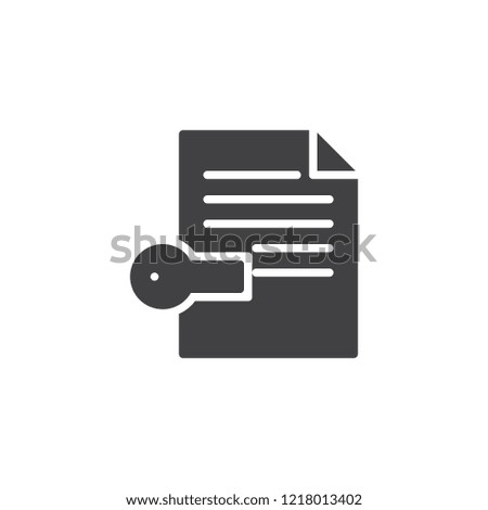 Paper document with key vector icon. filled flat sign for mobile concept and web design. Copywriting, keywords simple solid icon. Symbol, logo illustration. Pixel perfect vector graphics