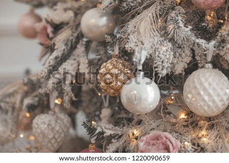 Christmas decoration. Xmas tree toys. Background
