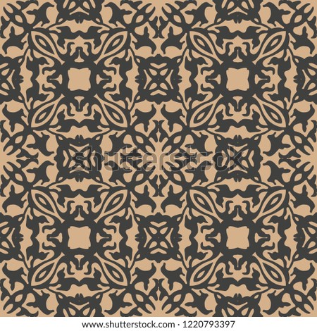 Vector damask seamless retro pattern background botanic curve cross plant vine frame flower kaleidoscope. Elegant luxury brown tone design for wallpapers, backdrops and page fill.