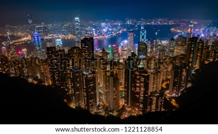 Hong Kong, China city skyline viewed from Victoria peak.