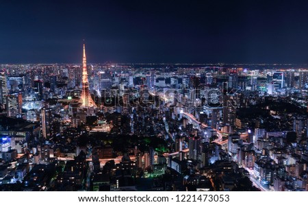 Night view of central Tokyo city
