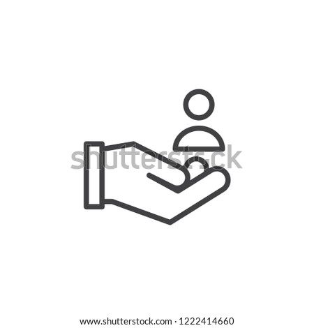 User and hand outline icon. linear style sign for mobile concept and web design. Hand holding man avatar line vector icon. Symbol, logo illustration. Pixel perfect vector graphics