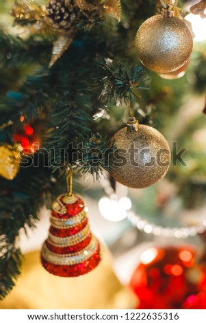 Christmas tree branch with ball. Xmas decorations 