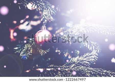 Christmas decorations on bokeh light background