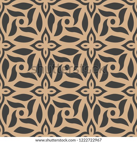 Vector damask seamless retro pattern background spiral vortex round cross flower frame. Elegant luxury brown tone design for wallpapers, backdrops and page fill.