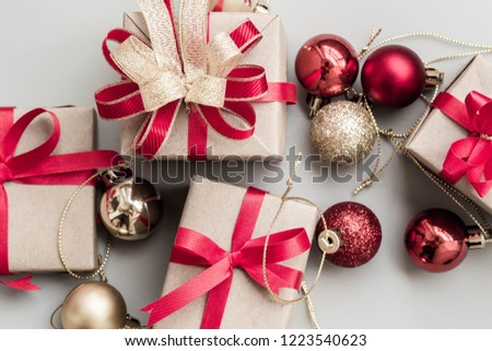 Christmas  gifts decoration background flat lay