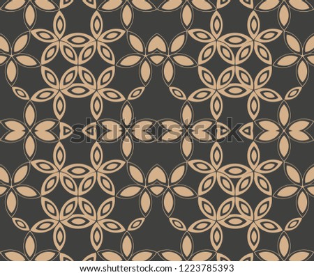 Vector damask seamless retro pattern background curve cross star flower petals frame. Elegant luxury brown tone design for wallpapers, backdrops and page fill.