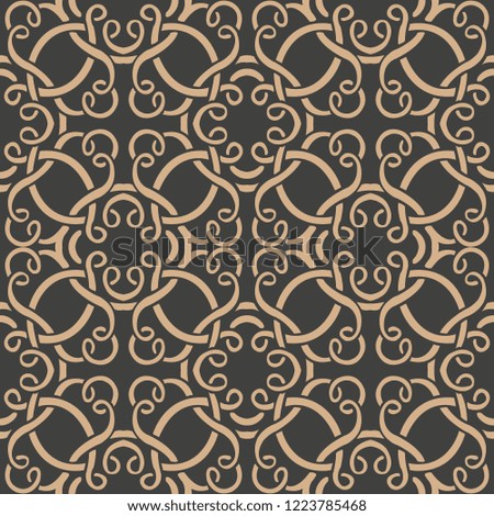 Vector damask seamless retro pattern background oriental spiral curve round cross vortex frame vine chain. Elegant luxury brown tone design for wallpapers, backdrops and page fill.