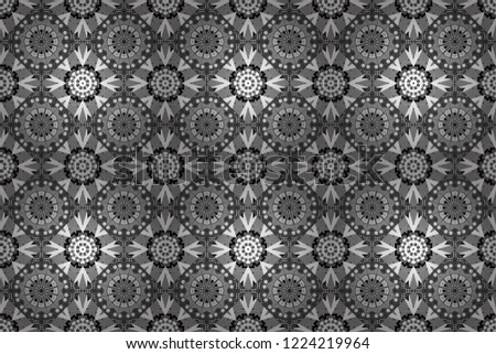 Oriental style. Seamless geometric raster pattern in black, white and gray colors.