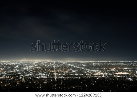Aerial view over Los Angeles at night