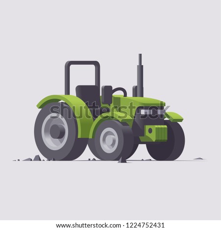 Vector low poly isolated green mini tractor