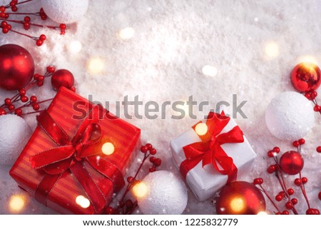 Christmas gifts on lights background.