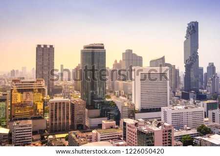 Cityscape and sunset at evening time