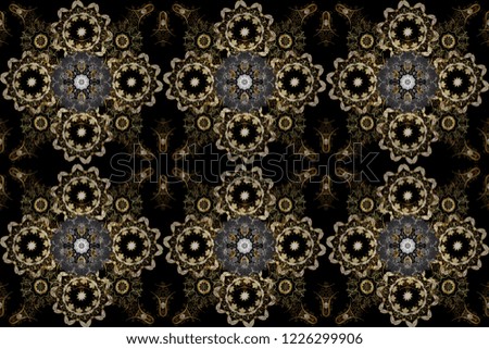 Golden element on black, brown and gray colors. Golden floral ornament in baroque style. Antique golden repeatable wallpaper. Damask seamless pattern repeating background.