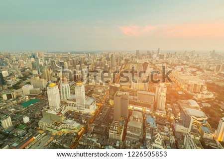Top view crowded central business downtown and skyline, Bangkok Thailand
