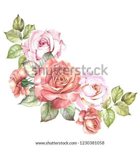 flowers corner with watercolor roses