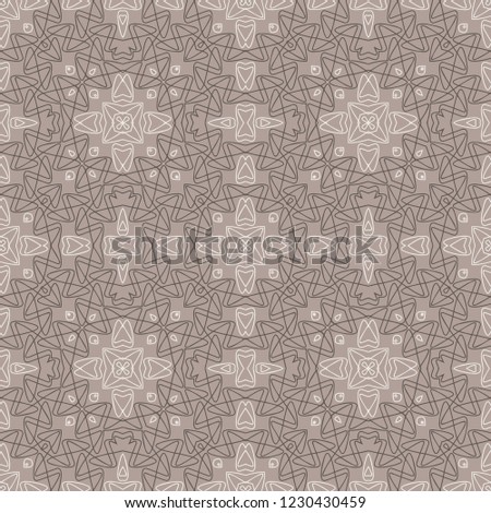 Seamless tangled pattern from white and brown geometrical abstract lines on a beige background. Vector illustration. Suitable for fabric, wallpaper, wrapping paper
