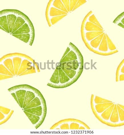 Pattern with citrus. Watercolor lemon and lime slices. Suitable for curtains, wallpaper, fabrics, wrapping paper.