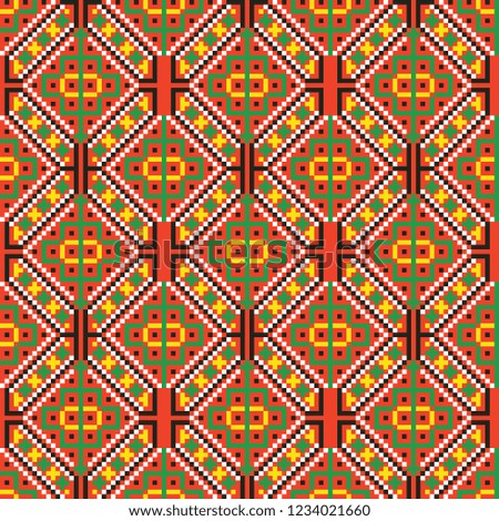 colored embroidery border. ethnic ukrainian ornament in cross stitch style. hutsul colors