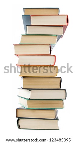 Big stack of old antique books isolated on white background