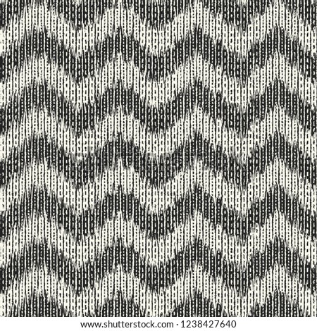 Monochrome Irregular Dashed Stroke Variegated Chevron Textured Background. Seamless Pattern.