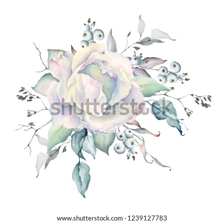 Watercolor White Roses Bouquet