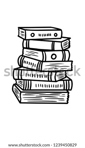 line art pile of black and white books