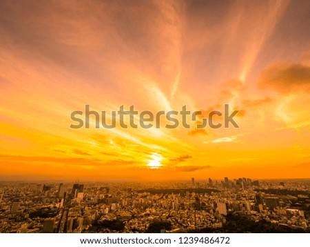 Beautiful Aerial view of architecture and building around tokyo city at sunset time in japan