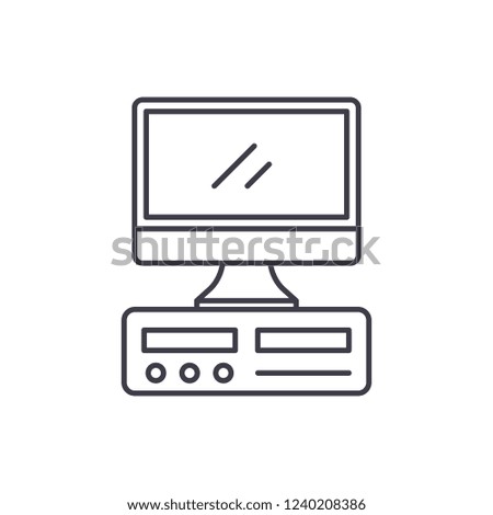 Desktop computer line icon concept. Desktop computer vector linear illustration, symbol, sign